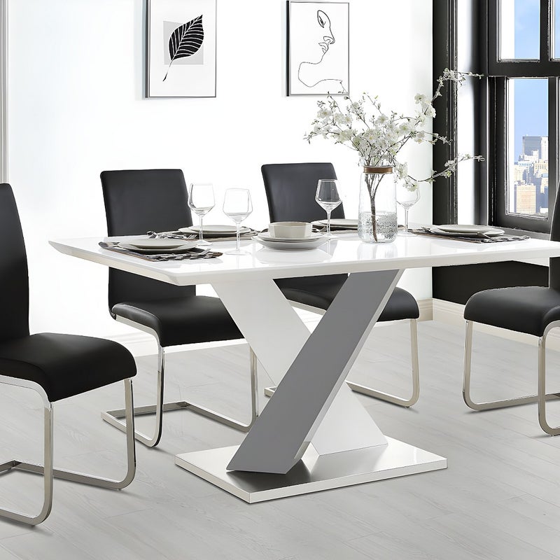 Stół do jadalni SALVA - Dla 6 osób - Lakierowane MDF - Biało-czarny