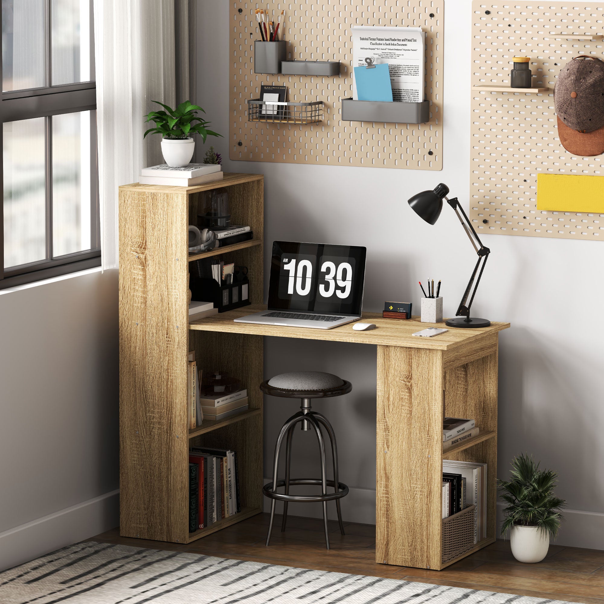 Bureau d'ordinateur avec étagère de rangement, style scandinave ...