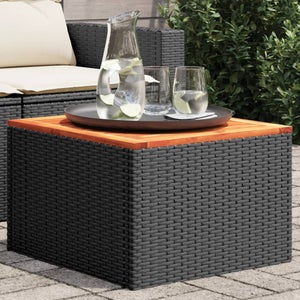 Tavolo Da Giardino VidaXL In Polyrattan E Legno Acacia, 70x38x42 Cm, Nero - Perfetto Per Terrazzo E Cortile