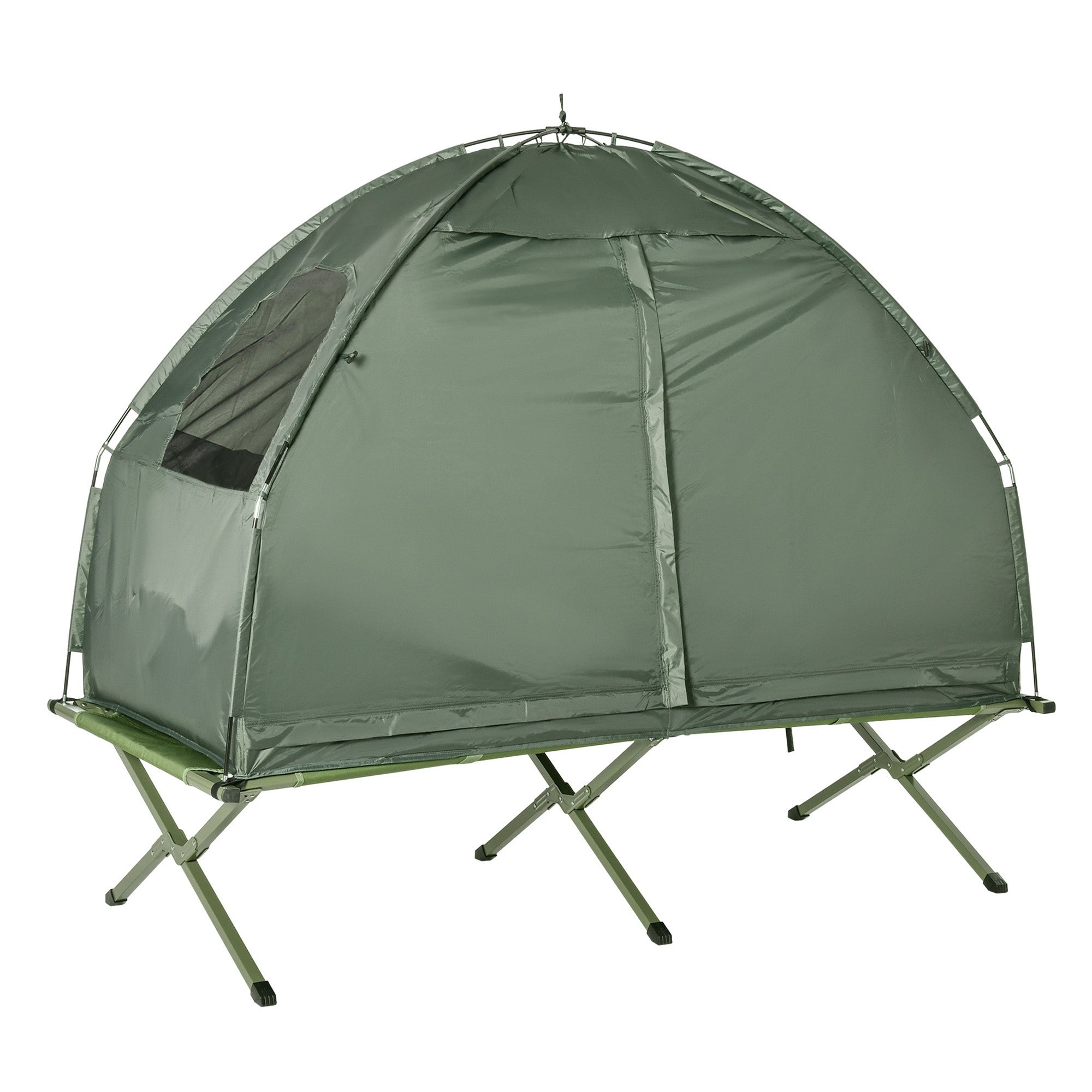 Ensemble tente de camping avec lit de camp, et matelas, vert foncé - 2