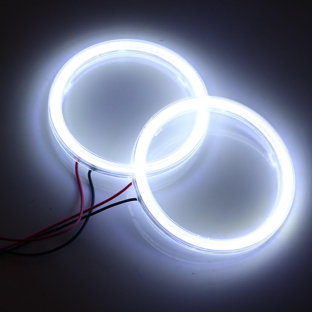 Zestaw 2 Pierścieni Halo LED COB 80mm - Angel Eyes DRL z Plastikową Pokrywą - Aureole Samochodowe 9-30V Prąd Stały