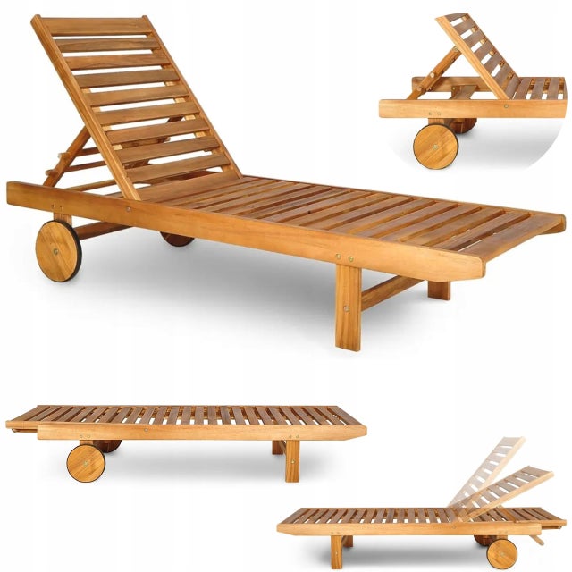 Leżak Ogrodowy Focus Garden Plażowy Składany Bahamas Drewniany Na Basen Ogród Na Kółkach 1 Szt