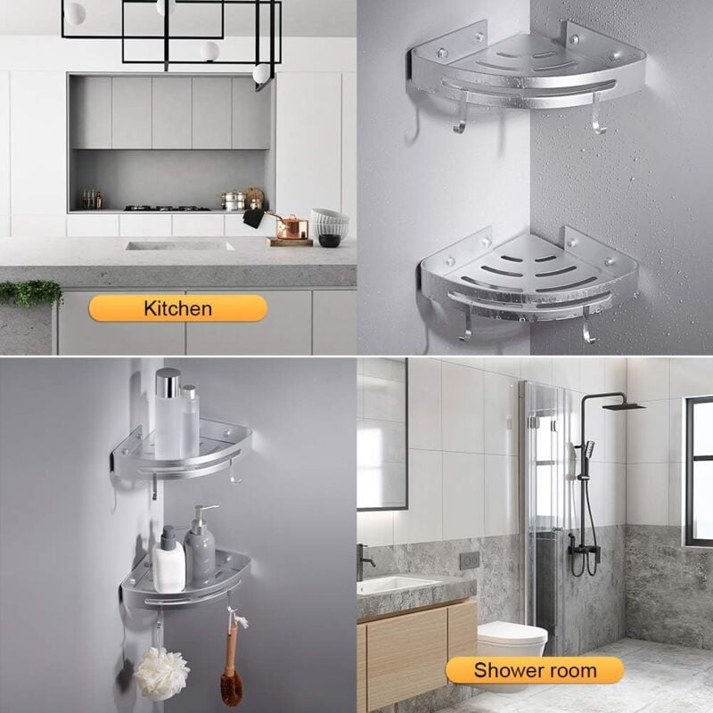 Mensola Angolare Per Doccia In Acciaio Inox 30 Cm - Ripiano Da Parete Triangolare Per Bagno E Cucina, Argento
