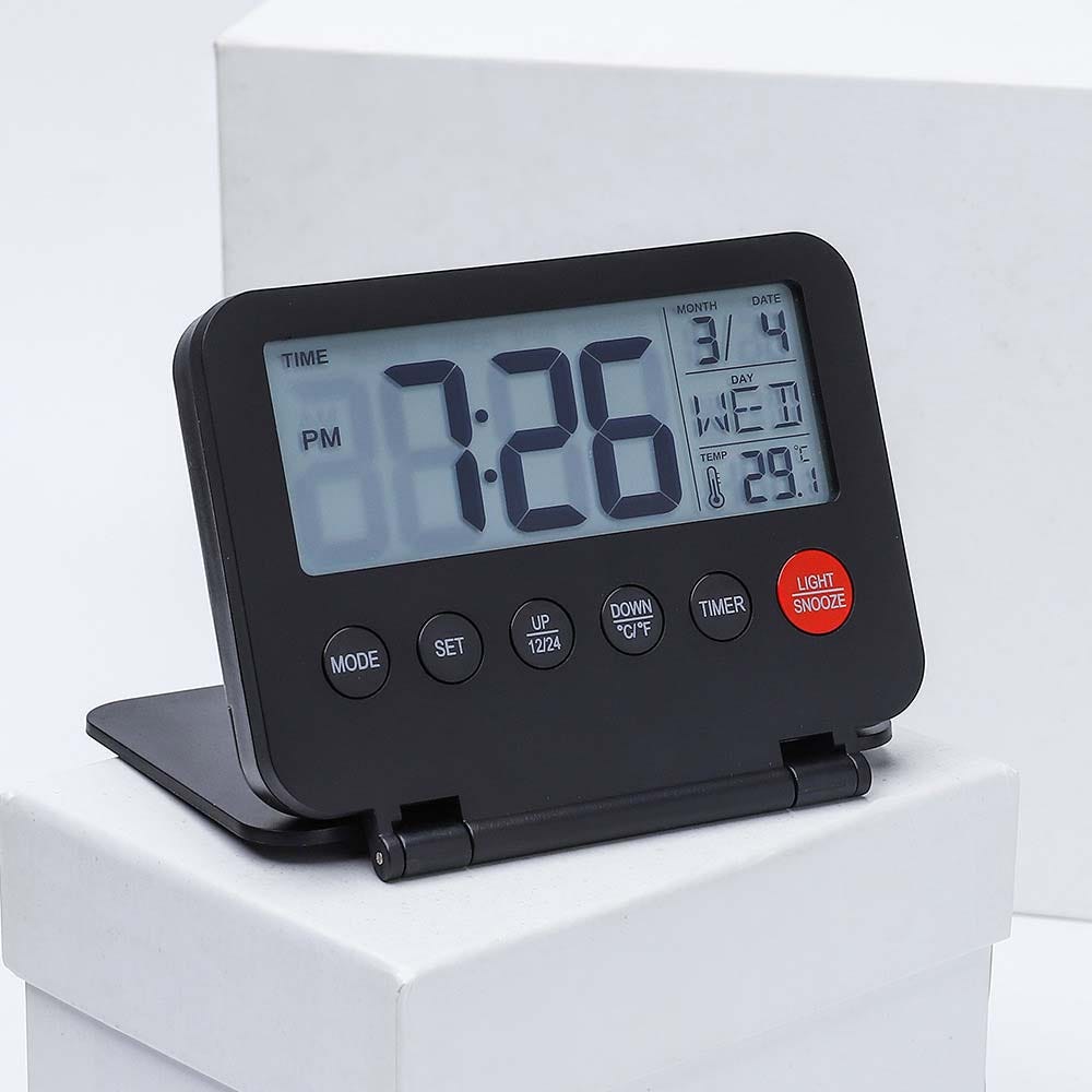 Reloj despertador digital plegable de viaje, calendario