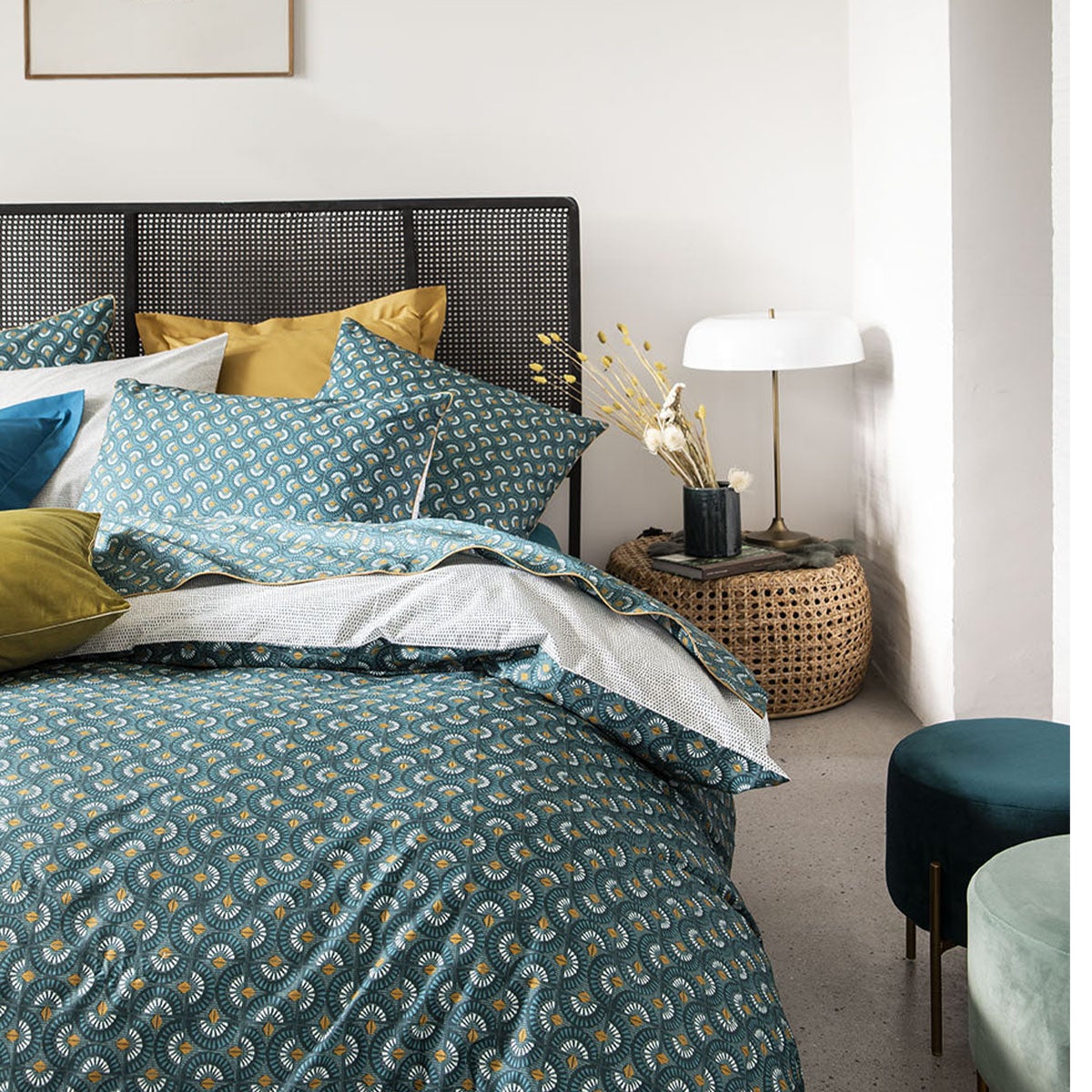 Parure de lit Housse de couette + taie carrée en satin de coton, Grand