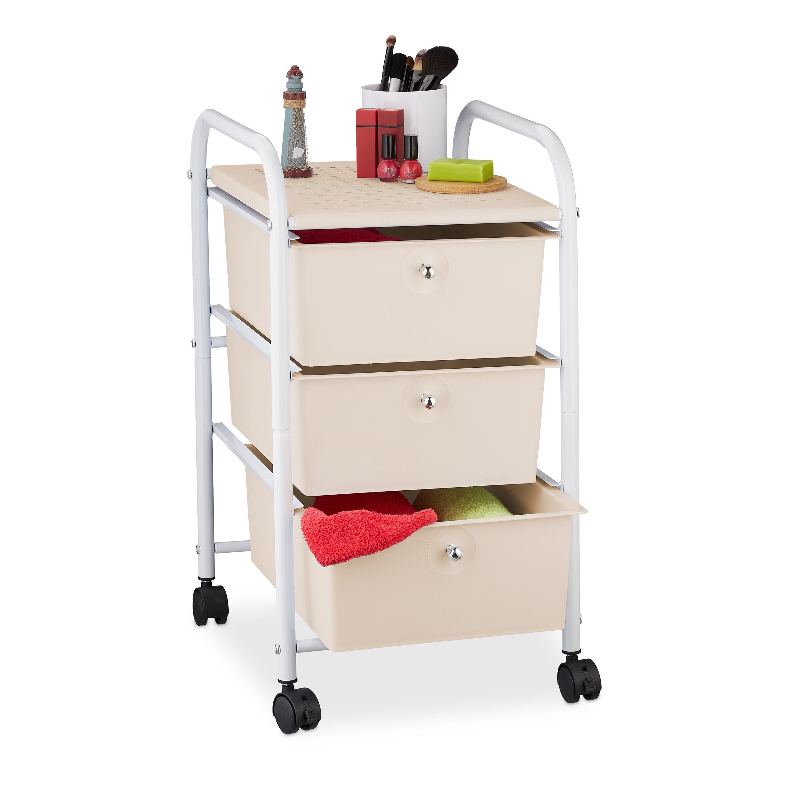 Carrellino Salvaspazio Relaxdays Con 3 Cassetti - Mobiletto Multiuso Per Bagno, Cucina O Ufficio, Bianco - Foto 5