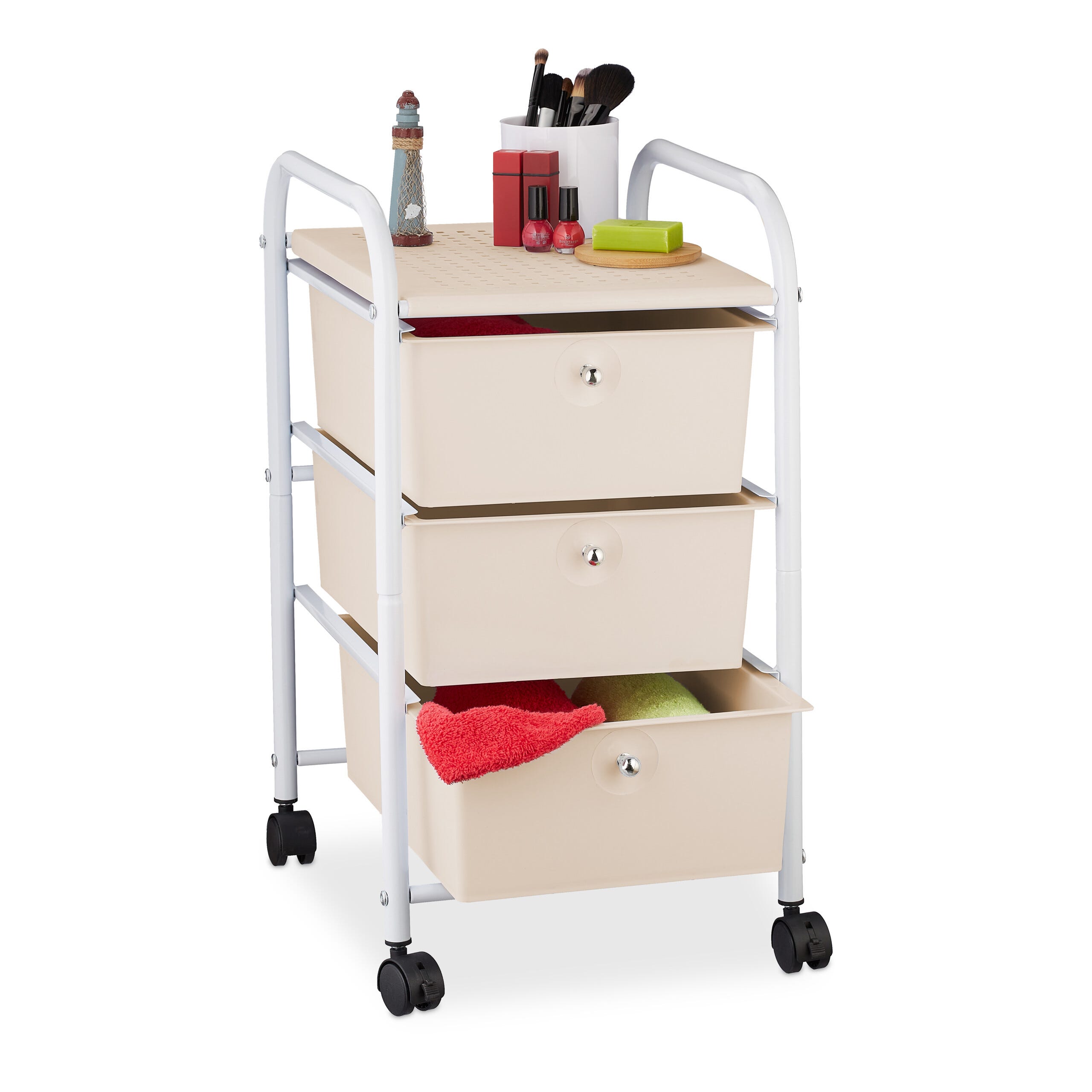 Carrellino Salvaspazio Relaxdays Con 3 Cassetti - Mobiletto Multiuso Per Bagno, Cucina O Ufficio, Bianco - Foto 5