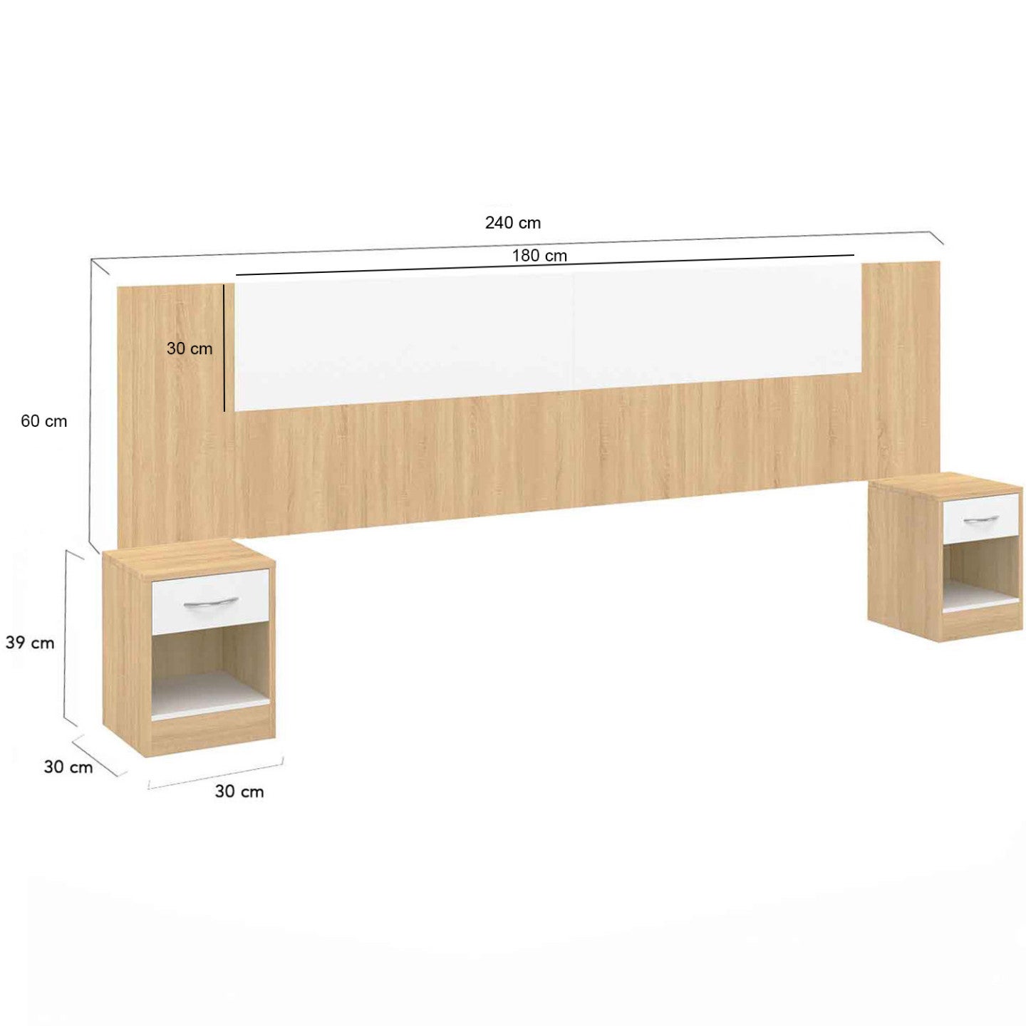 Tête de lit sur pied avec chevets modulables SAPA pour lit 140, 160 ou 180 cm bois et blanc - 5