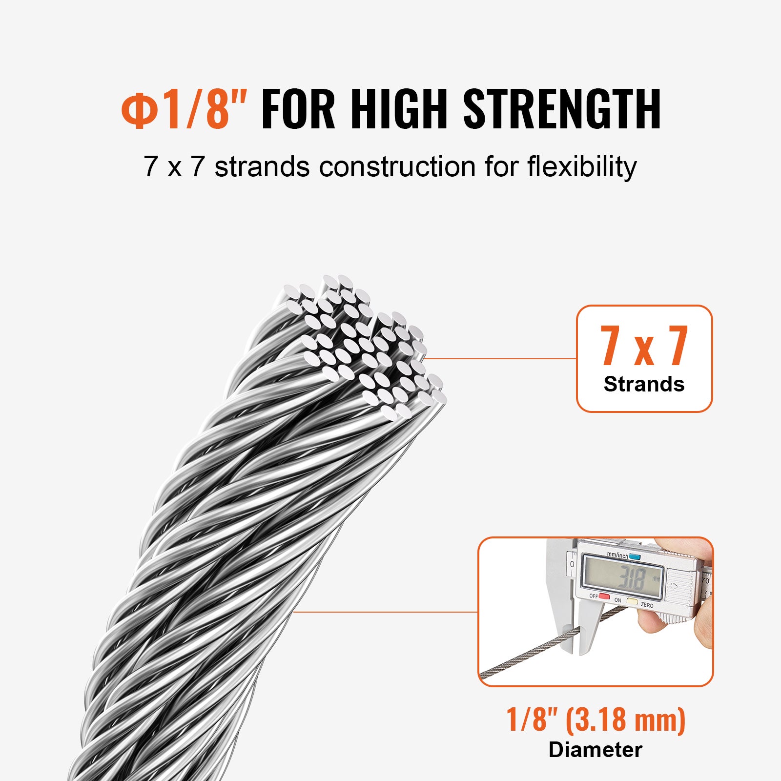 Câble VEVOR Acier Inoxydable 3,2 mm x 30,5 m Cable Kit Fil Tressé Inox pour Système de Garde-corps de Terrasse, Treillis de Jardin, avec Coupe-câble - 4