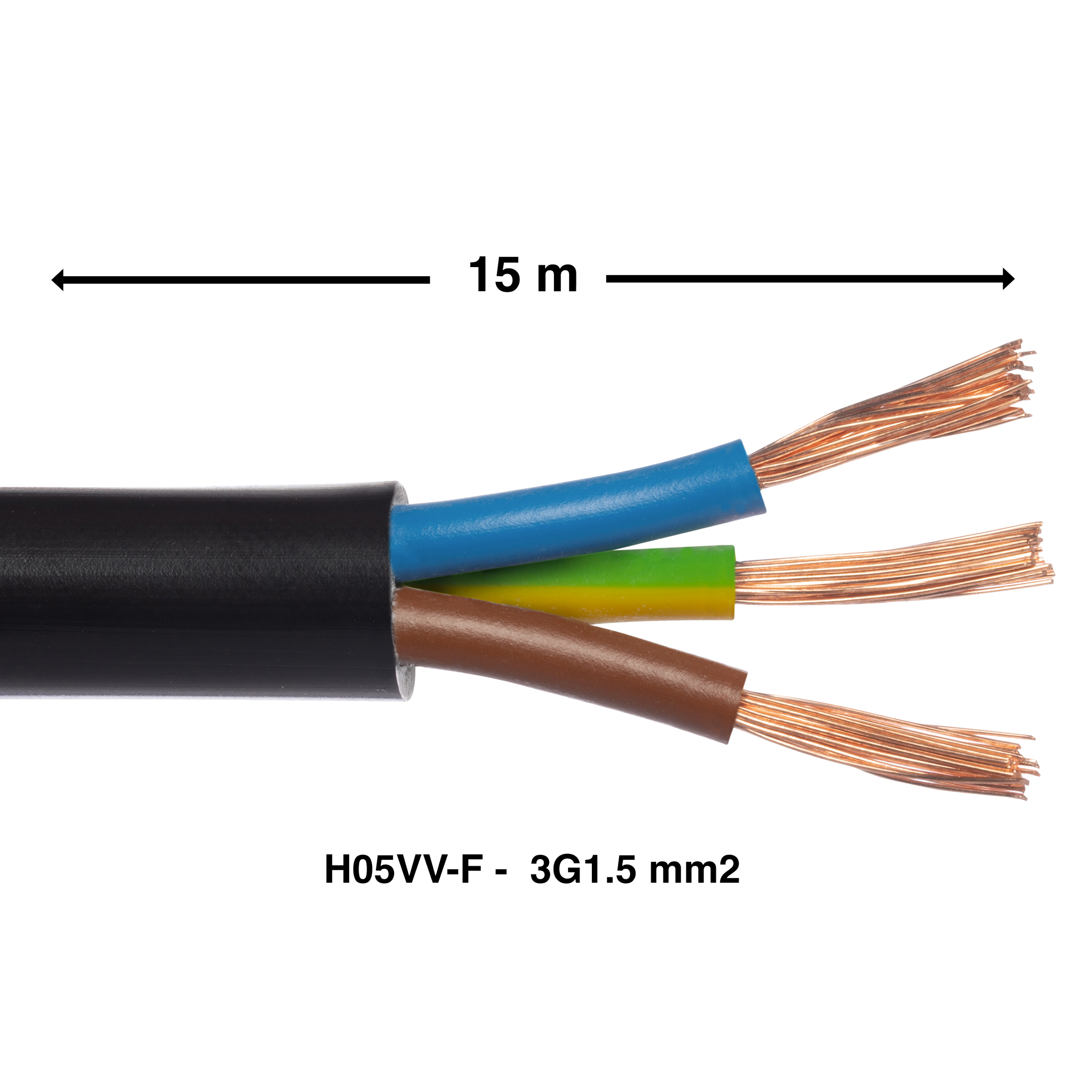 Cable eléctrico flexible H05VV-F 3 x 1.5 mm² L 15 m LEXMAN negro madeja - 7