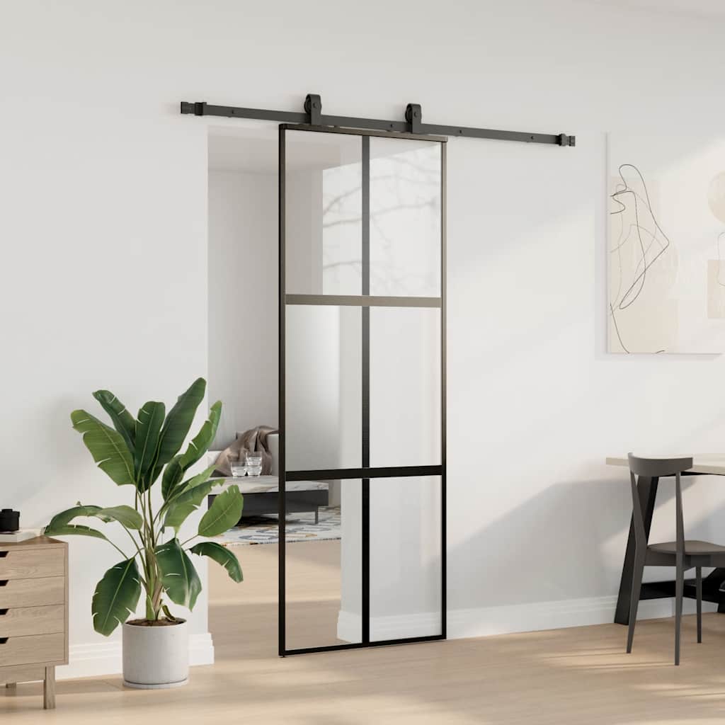 Puerta corredera con herrajes negro 76x205 cm vidrio templado vidaXL - 4
