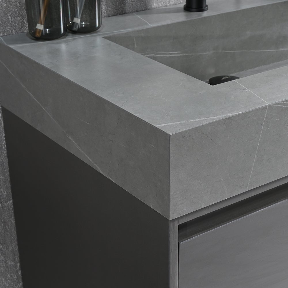 Meuble salle de bain double vasque 120cm gris et effet marbre gris avec miroir LED LB-8512G-120 - 5