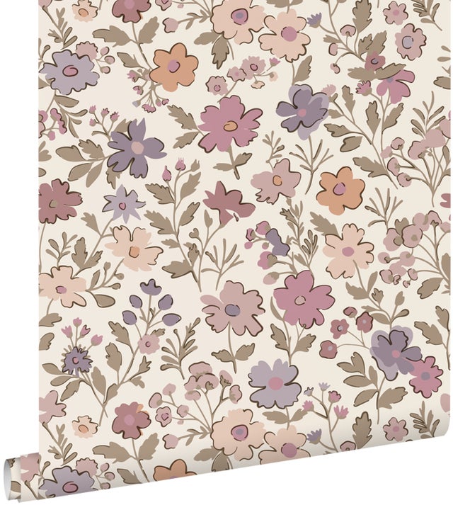 Papier peint fleurs violet, rose et blanc - 53 cm x 10.05 m - ESTAhome