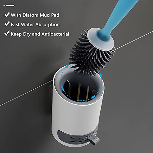 Michear Scopino per WC, setole flessibili in silicone, set di pulizia profonda con supporto ventilato e base in piedi e scopino per WC montato a parete (beige Michear Scopino per WC, setole flessibili in silicone, set di pulizia profonda con supporto ventilato e base in piedi e scopino per WC montato a parete (beige