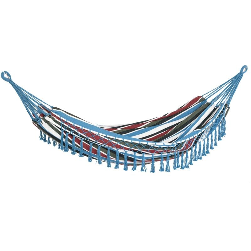 Przenośny hamak podróżny Hippie Chic z frędzlami z płótna, 200 x 150 cm, kolor