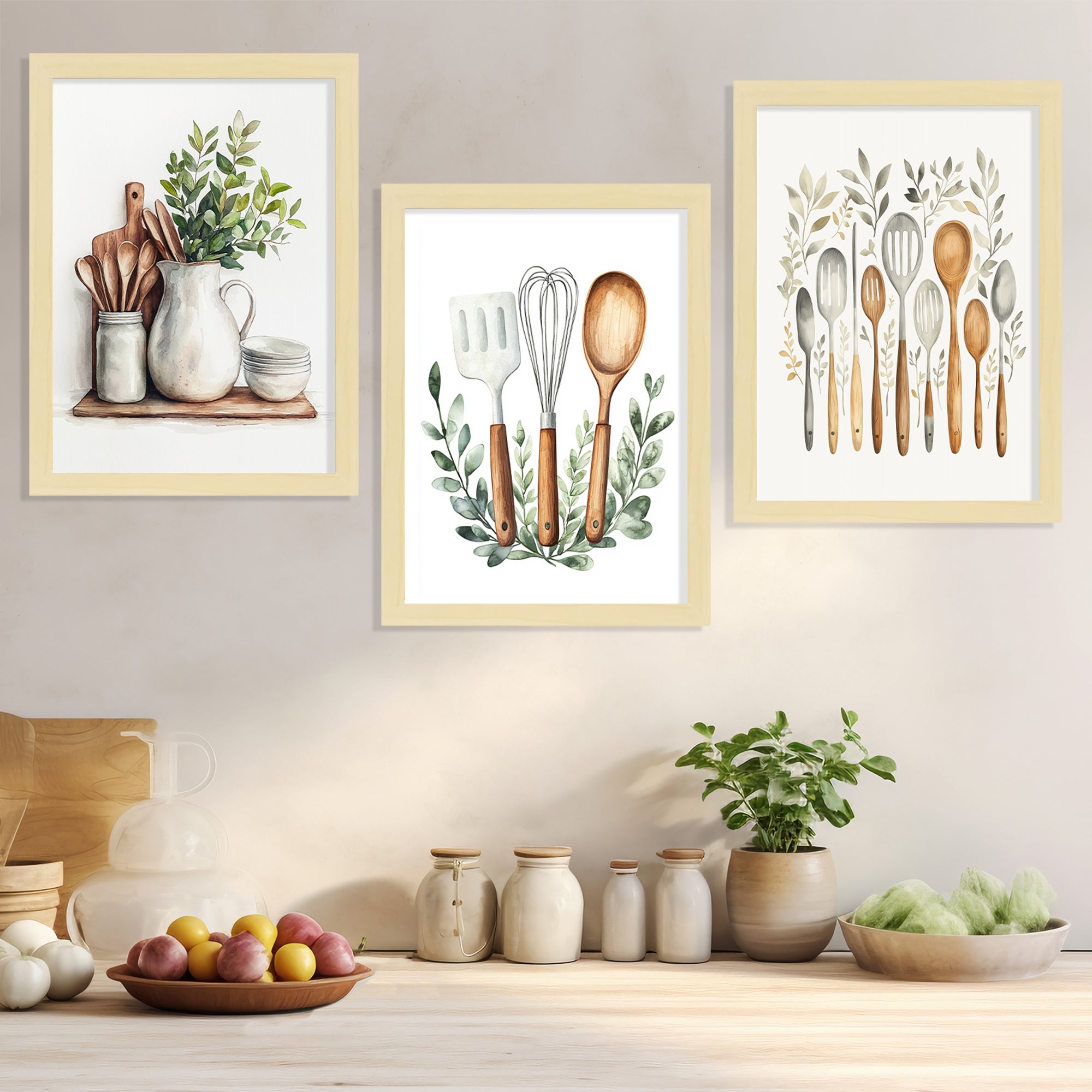 Quadri su tela Cucina Frutta Dipinti su parete Verdura Cereali Spezie Poster Stampe Sala da pranzo Ristorante Decorazioni per la casa 40x56cm(16x22in) Senza cornice