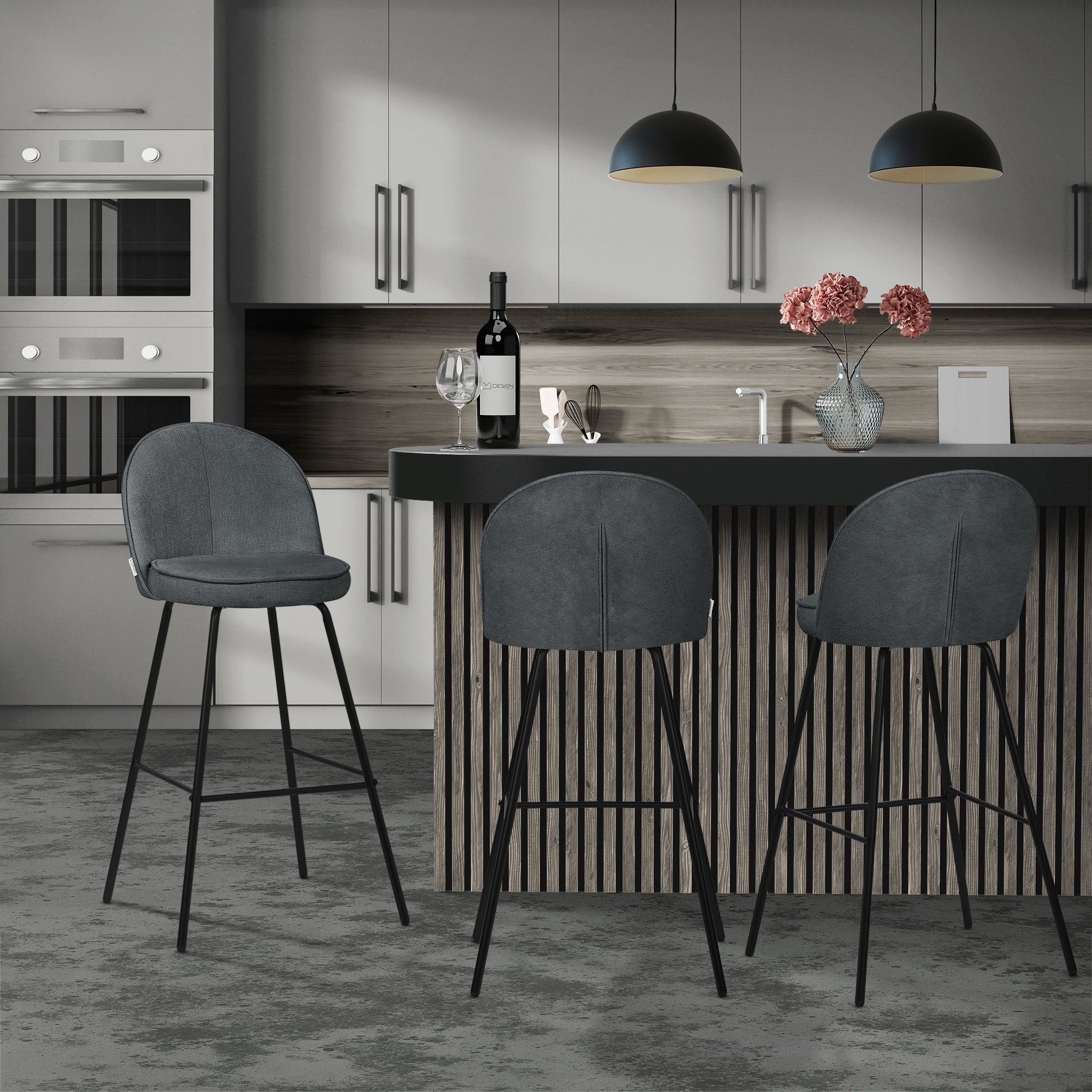 ML-Design zestaw 2 hokerów barowych antracyt 75 cm tapicerowanych wygodne ergonomiczne krzesła z oparciem i podnóżkiem metalowa konstrukcja