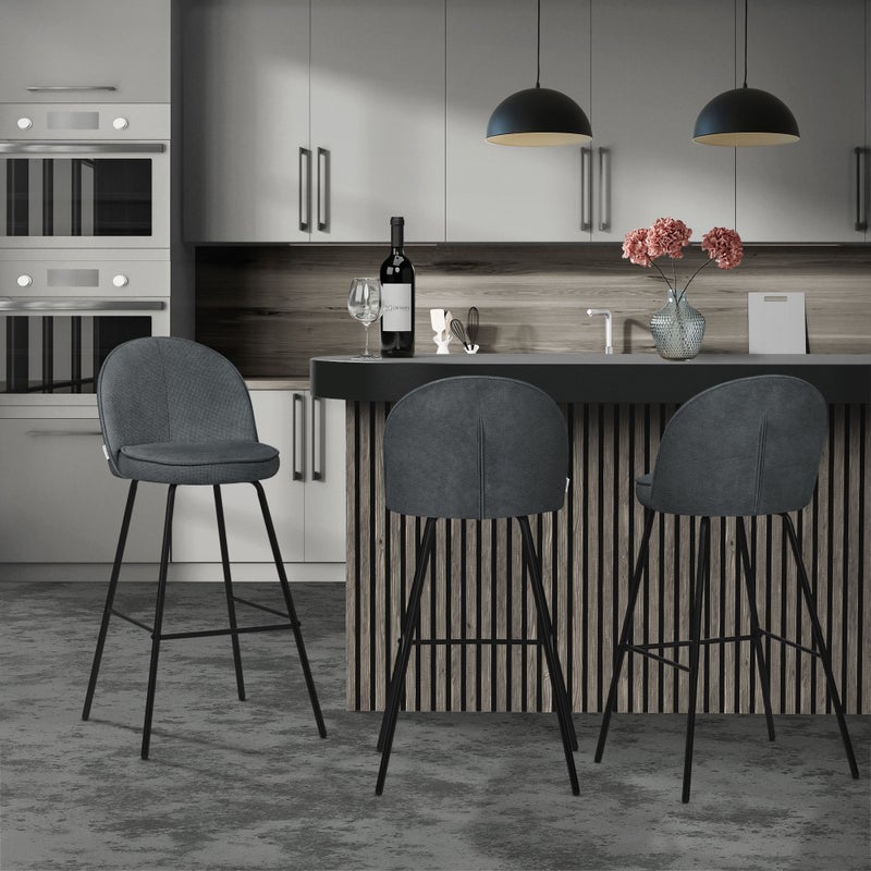 ML-Design zestaw 2 hokerów barowych antracyt 75 cm tapicerowanych wygodne ergonomiczne krzesła z oparciem i podnóżkiem metalowa konstrukcja