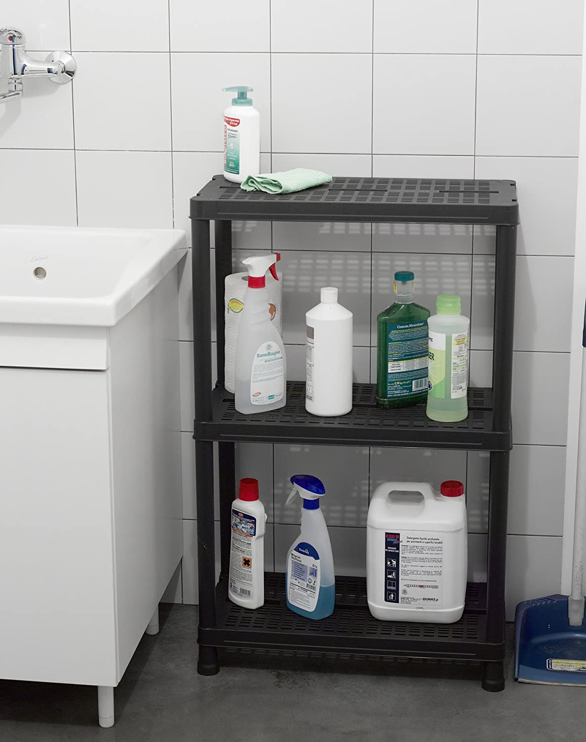 Estante com 3 prateleiras L60xP30xA96 cm Resina preta Brixo 80kg - 4