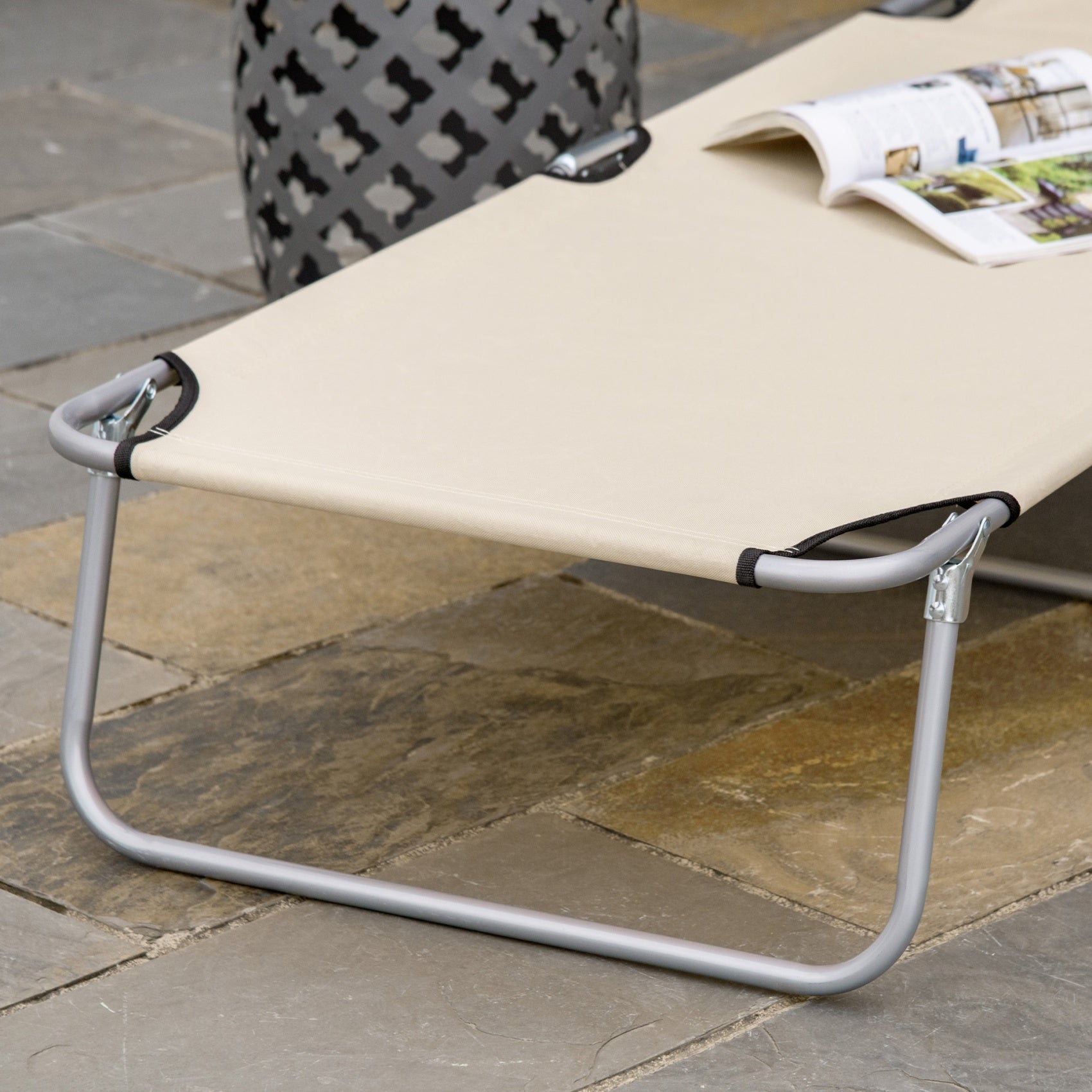 Chaise longue de jardin，Relax，Avec toit，Pliable ，187 x 58 x 36 cm，Beige - 9