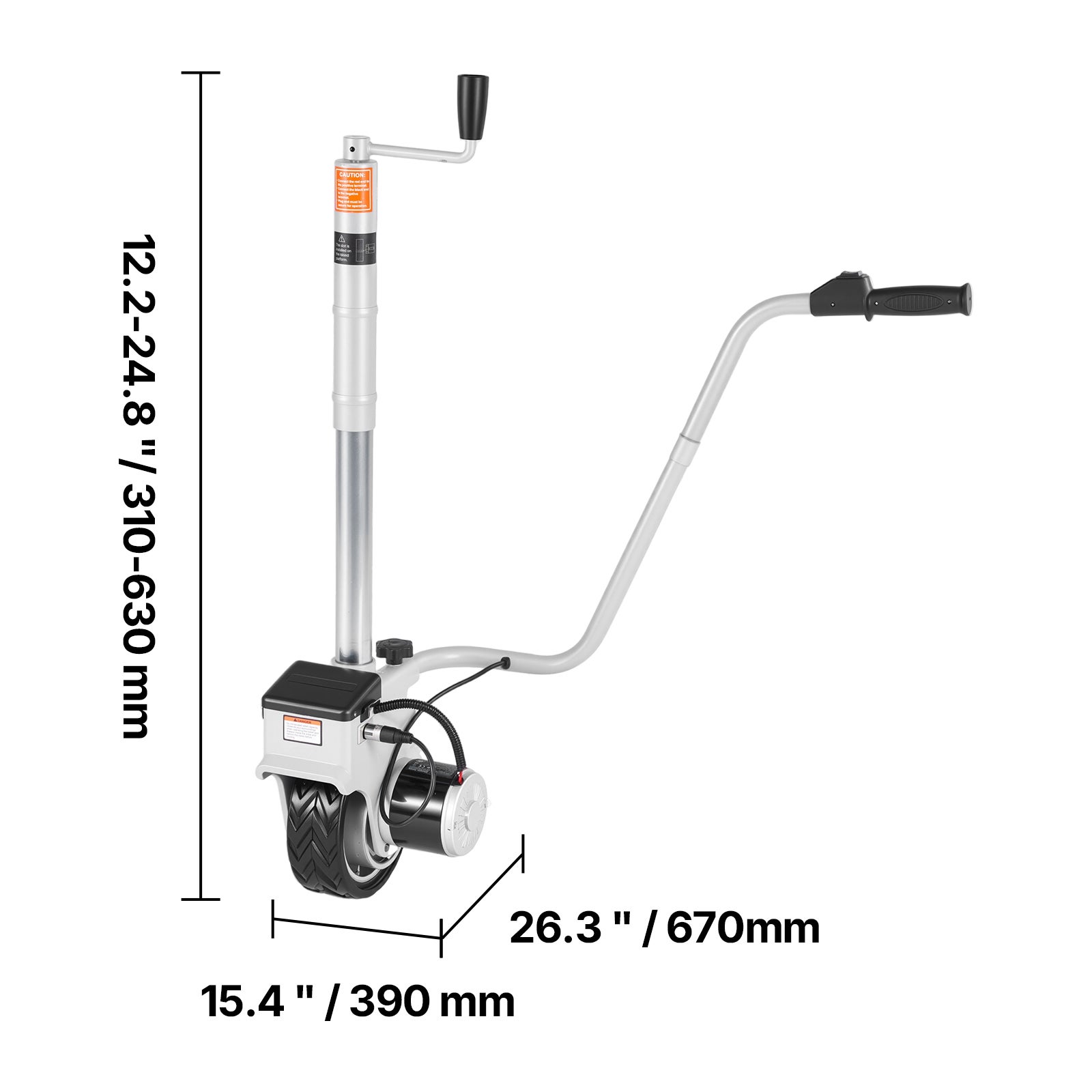 Roue Jockey Motorisee SucceBuy pour Remorque 2,5 t, Moteur 380 W 12 V, Vitesse 7 m/min, Hauteur Reglable 31-63 cm, Pneu en Caoutchouc 20,3 cm - 9