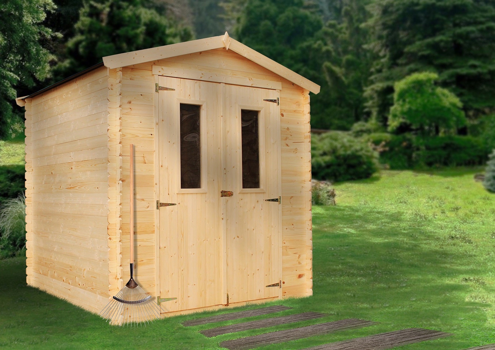 Abri de jardin en bois TIMBELA M343C - Stockage extérieur I216xL206xH218 cm/ 3.53 m2 Petit abri à outils, Local à vélos - 8