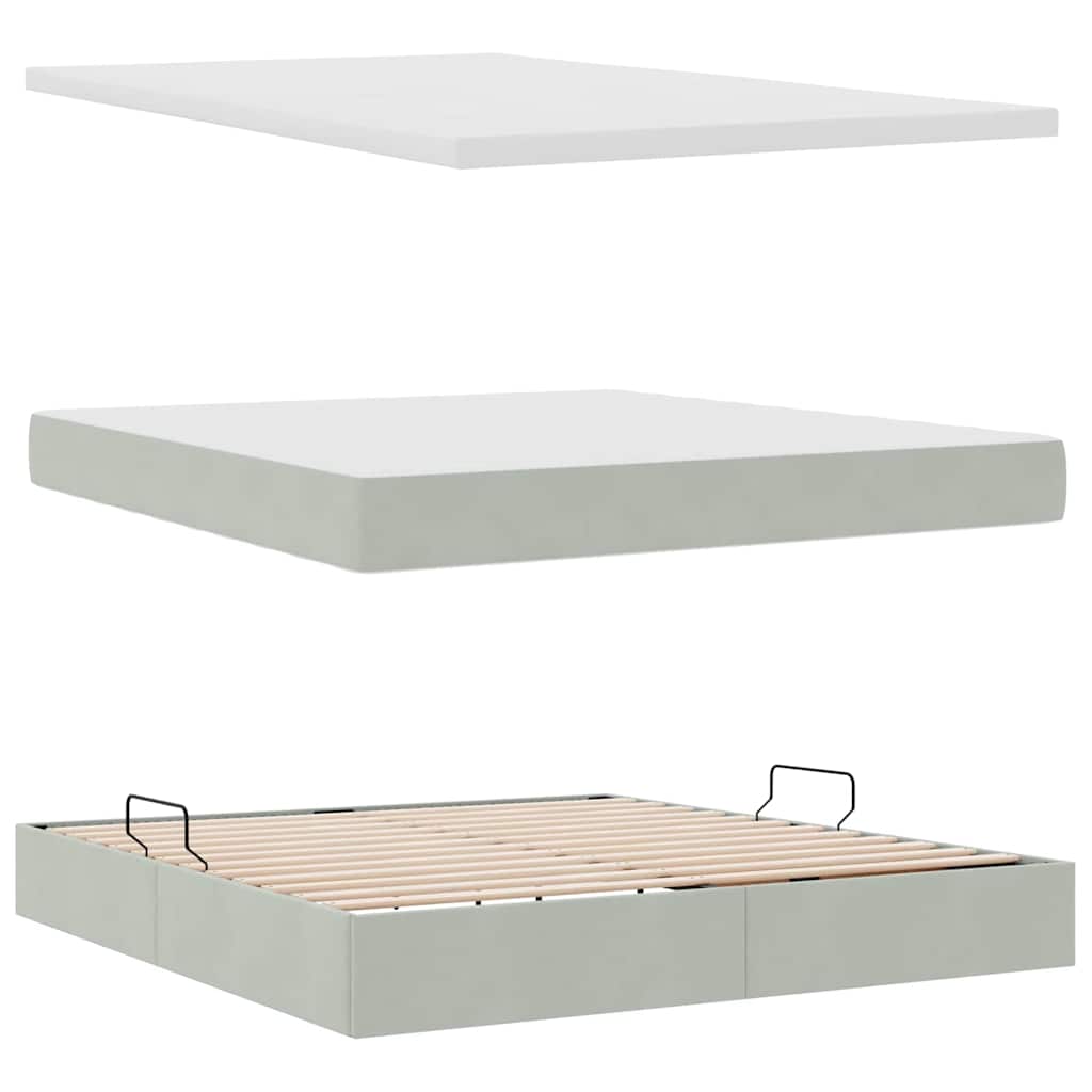 Lit de rangement avec matelas gris clair 160 x 200 cm velours - 8