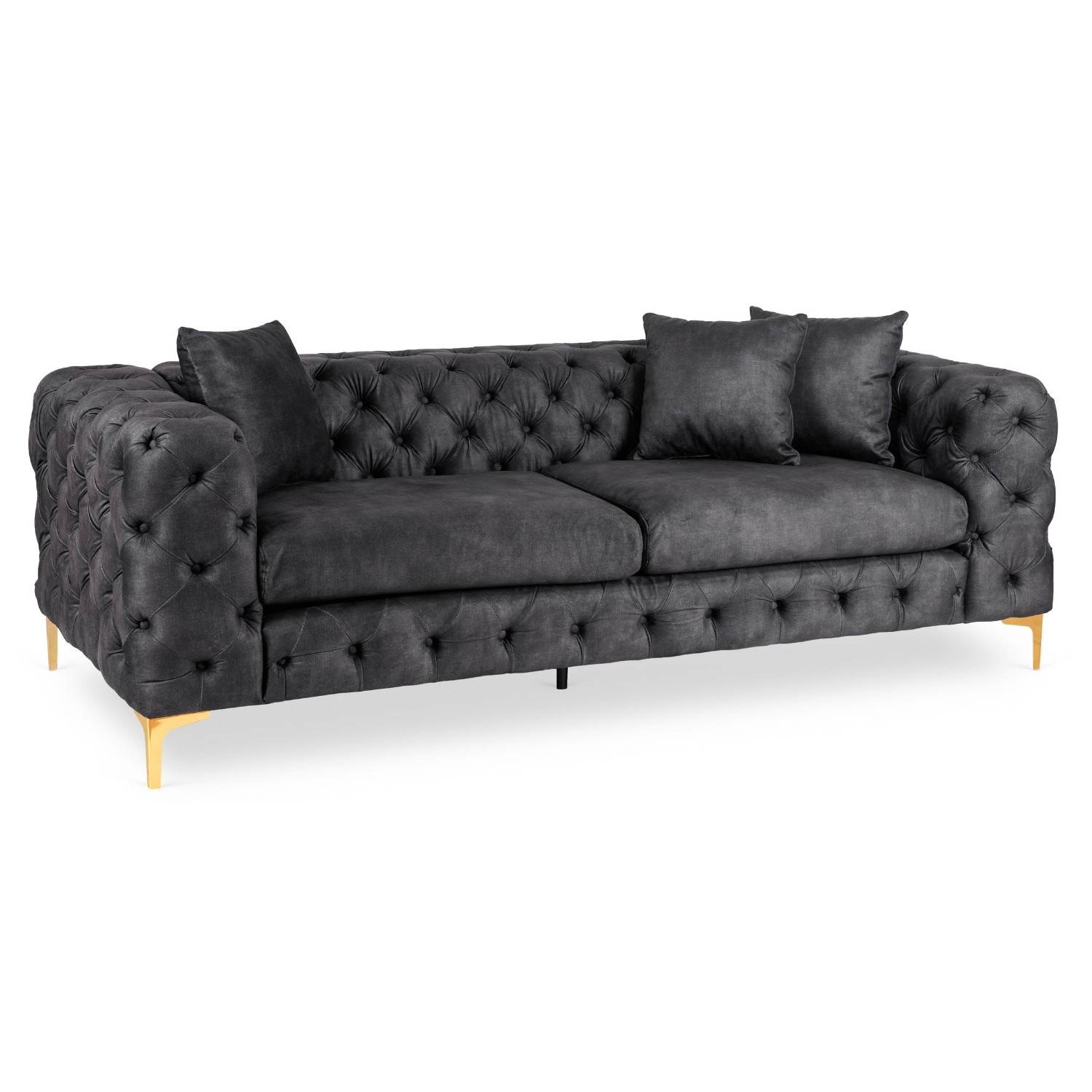 Sofa SORRENTO 3S Trzyosobowa Czarna Welurowa Nowoczesna Glamour