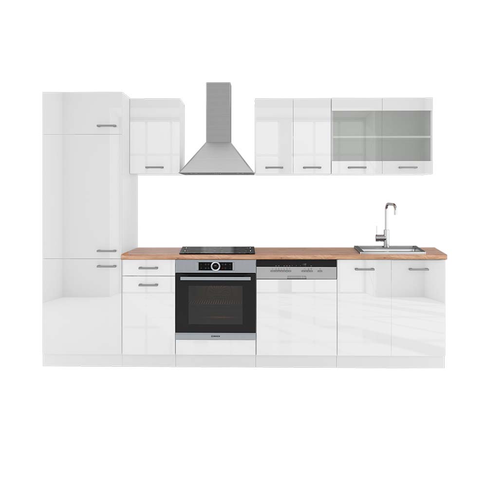 Vicco Aneks kuchenny R-Line, Biały wysoki połysk/biały, 300 cm , BP Dąb