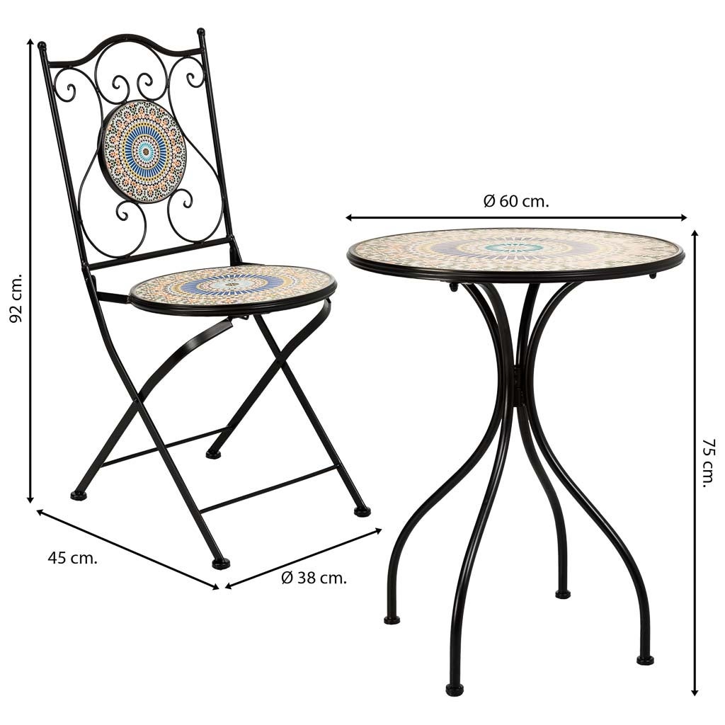 Conjunto de mesa e duas cadeiras em mosaico laranja e ferro forjado - 4