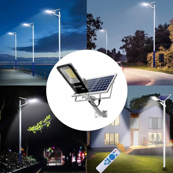 Luz solar exterior com painel solar ajustável/comando, refletor de 120 LEDs 15000mAh/200W com sensor de movimento para entrada, jardim - 6