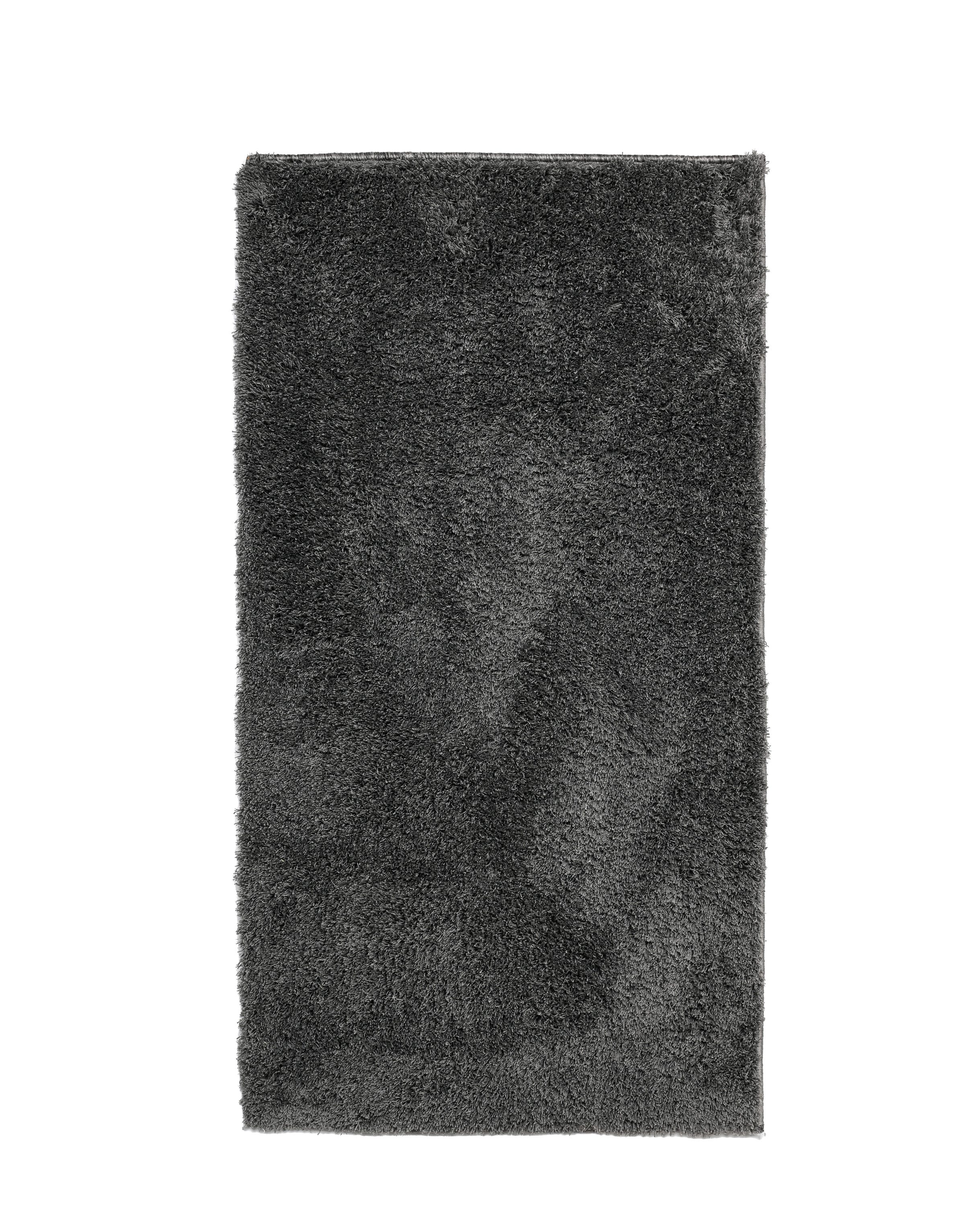Dywan poliestrowy z długim włosiem Blizz gładki szary antracytowy, nadający się do prania w pralce 60x110cm