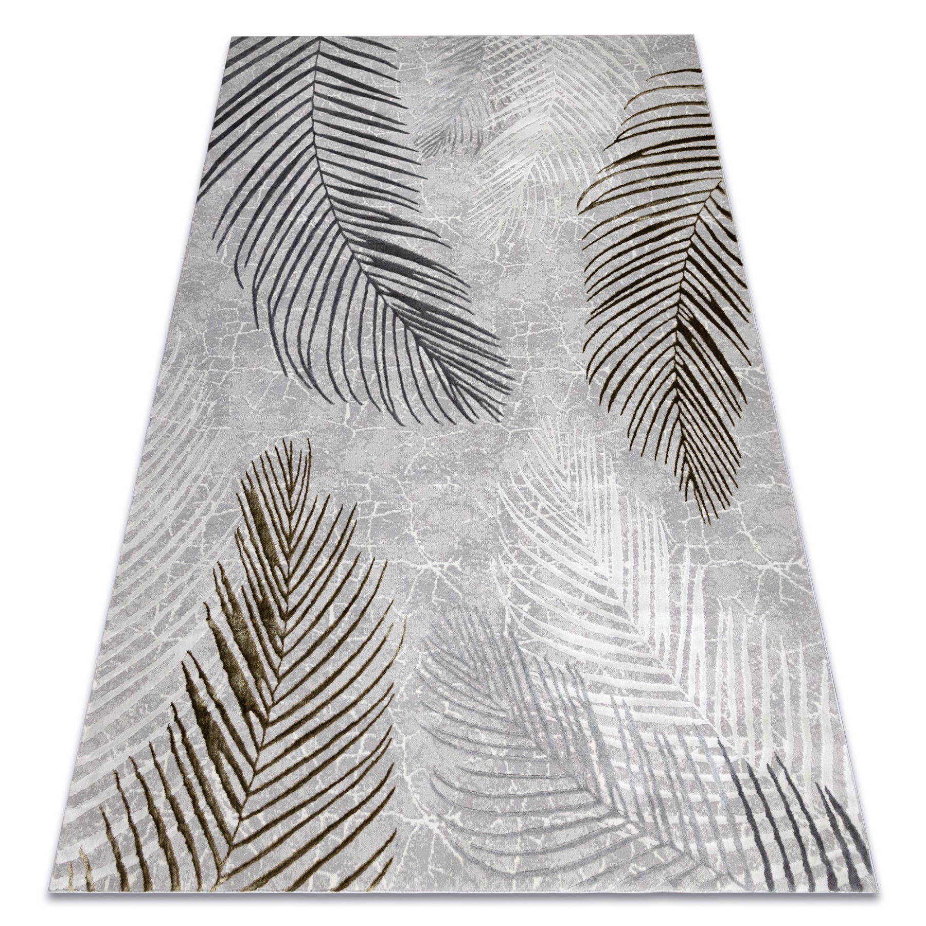 Dywan ALLURE 8752 Liście Palmy - Strukturalny, stylowy, glamour szary / złoty 180x270 cm