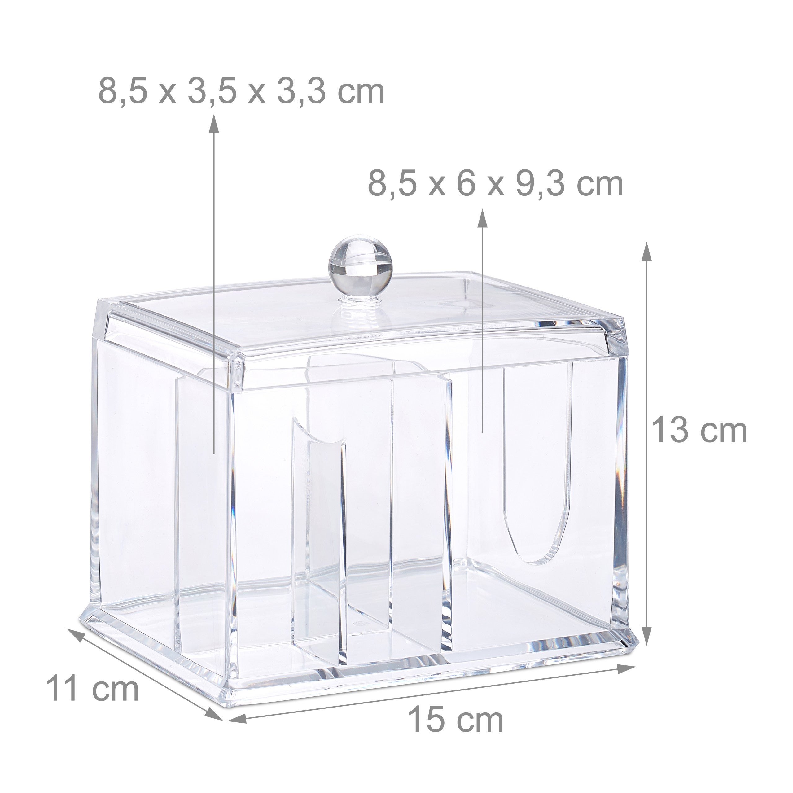 Boîte de rangement pour cotons-tiges en acrylique avec couvercle, grand distributeur, transparent, taille L, Relaxdays - 4