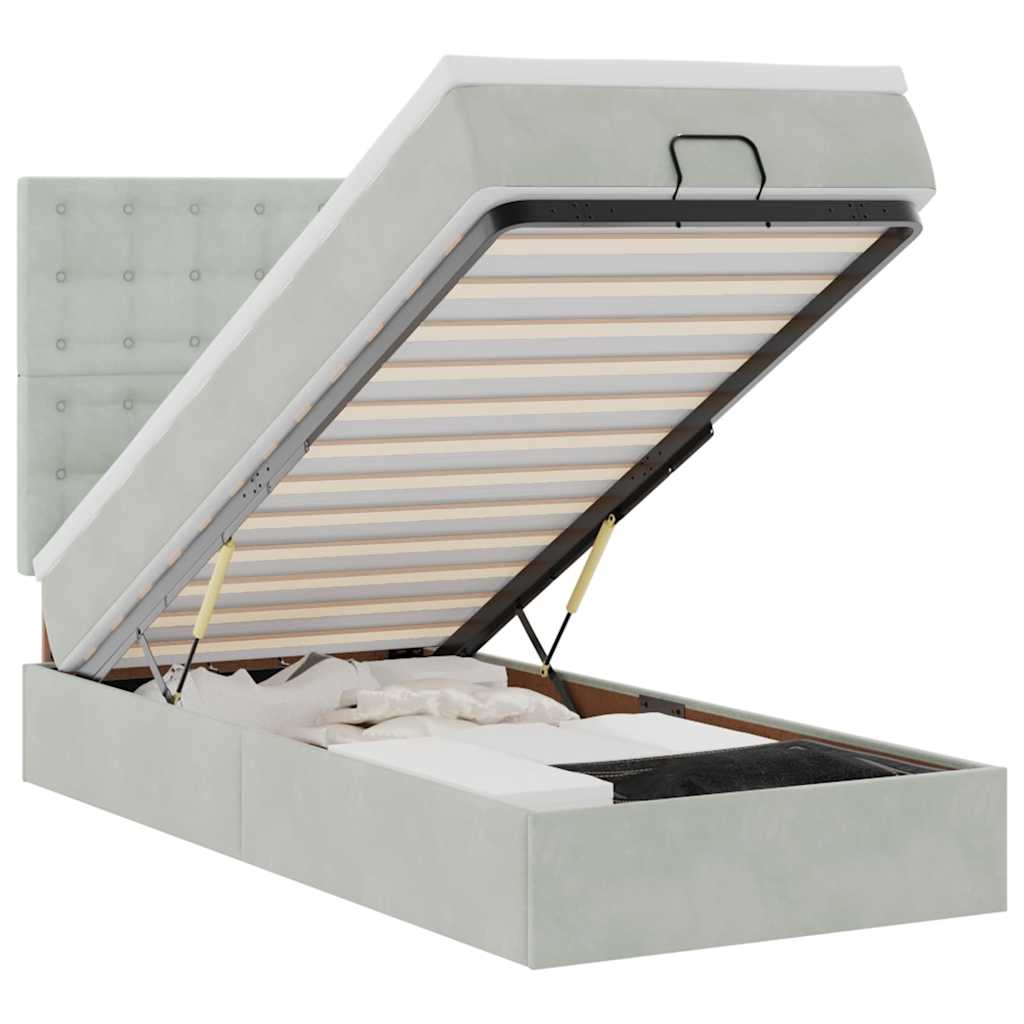 Cadre De Lit Ottoman Et Matelas Gris Clair 100x200 Cm Velours - Lit