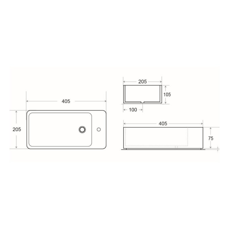 Lave-mains suspendu Brevis Noir 40,5 × 20,5 × 10,5 cm – trou de robinetterie à droite (SATBRE4020SRBKM) - 5