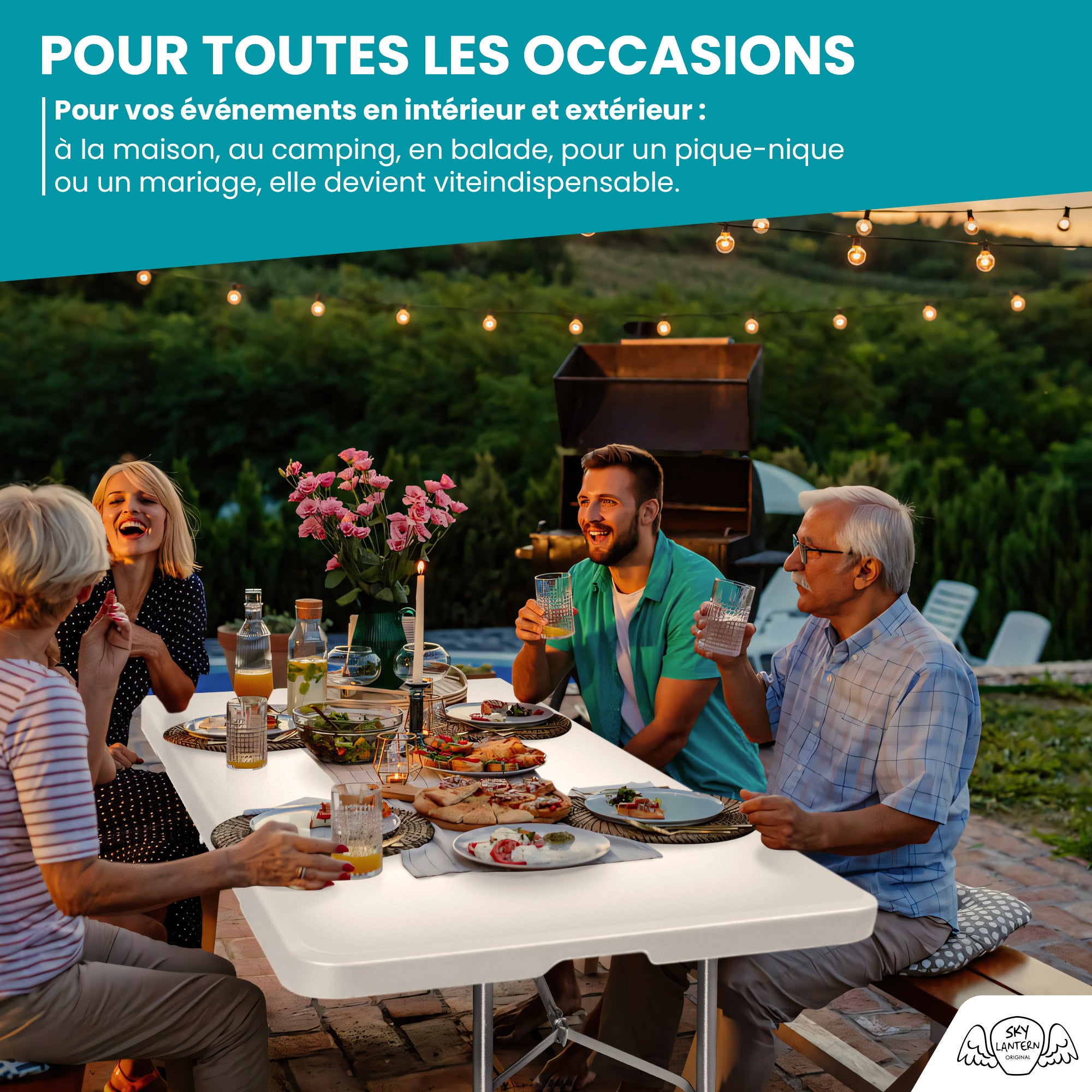 Table de Jardin Pliante 180 cm x 74 cm Blanche 8 personnes SKYLANTERN - 5