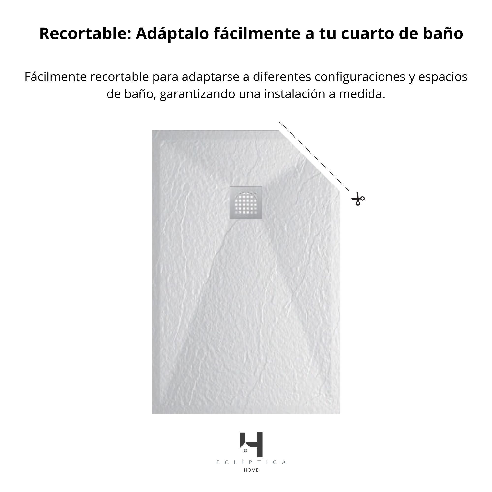 Plato Ducha Resina TITAN- Antideslizante Extraplano Ultraligero Textura pizarra Color Blanco 70X130 CM-Valvula+Rejilla Inox - 4