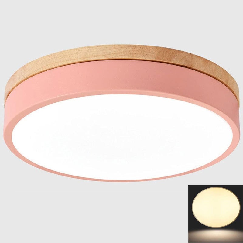 Lampa sufitowa różowa nowoczesna okrągła lampa sufitowa z drewna K odpowiednia do sypialni lampa sufitowa do korytarza cm W światło ciepłe