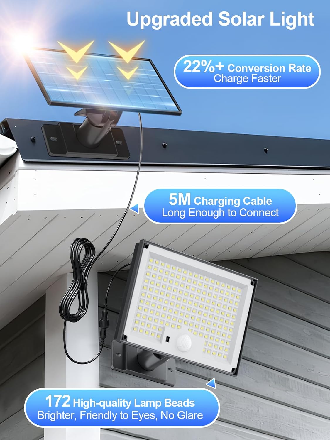 Lampe Solaire Extérieur 172 LED 3 Modes Avec Détecteur De Mouvement - Projecteur Solaire IP65