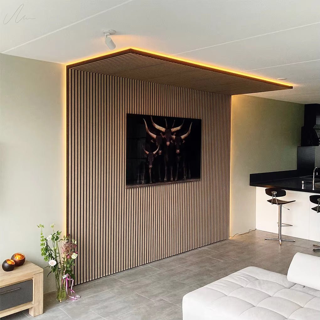 Lot de 2 Panneaux Acoustiques Muraux Bois 240x60x2,2cm - Chêne Blanc avec Fond Noir - SILAMP - 6