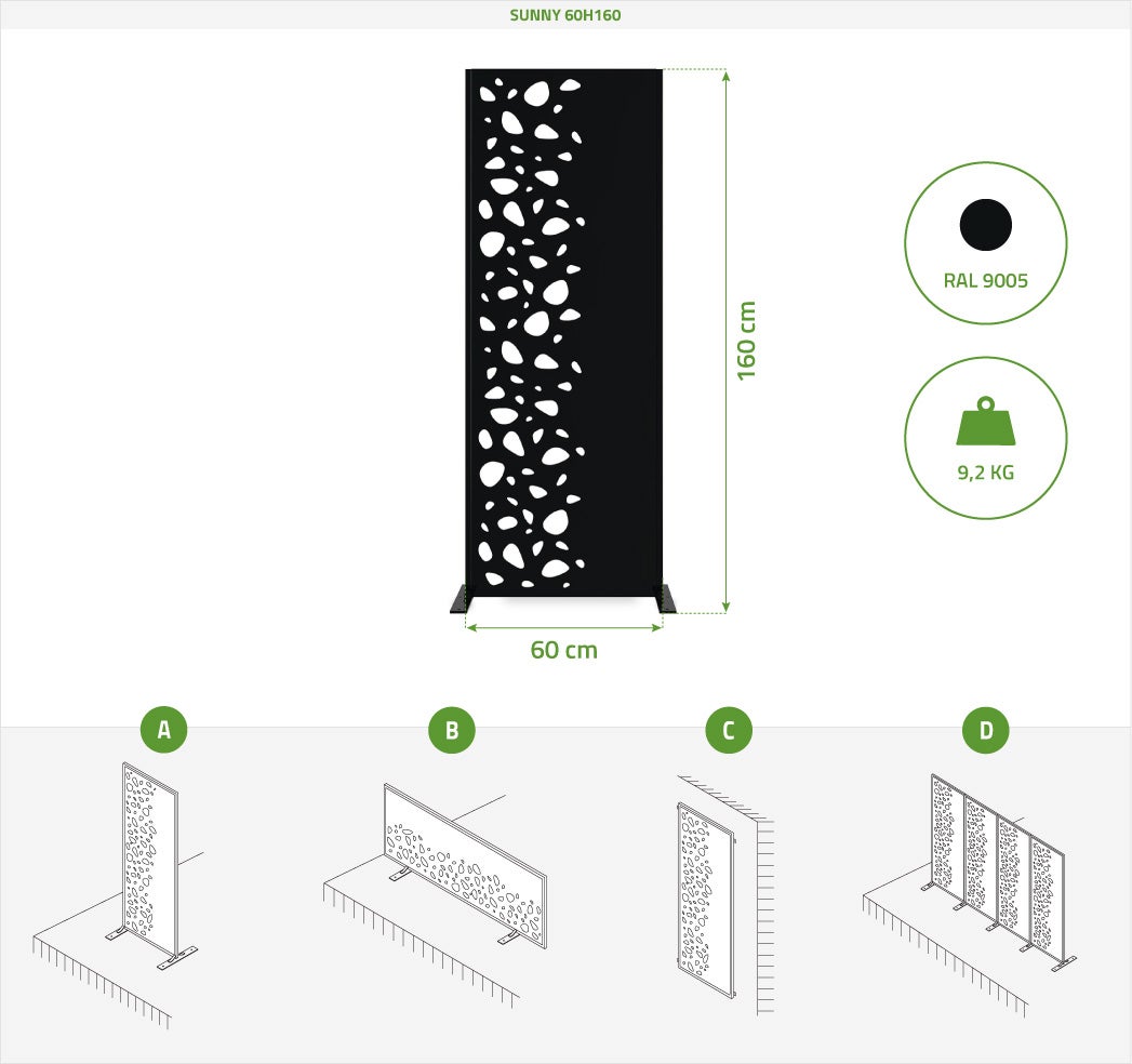 Lot de 2 panneaux décoratifs SUNNY Noir H.160cm motifs côté gauche - 2
