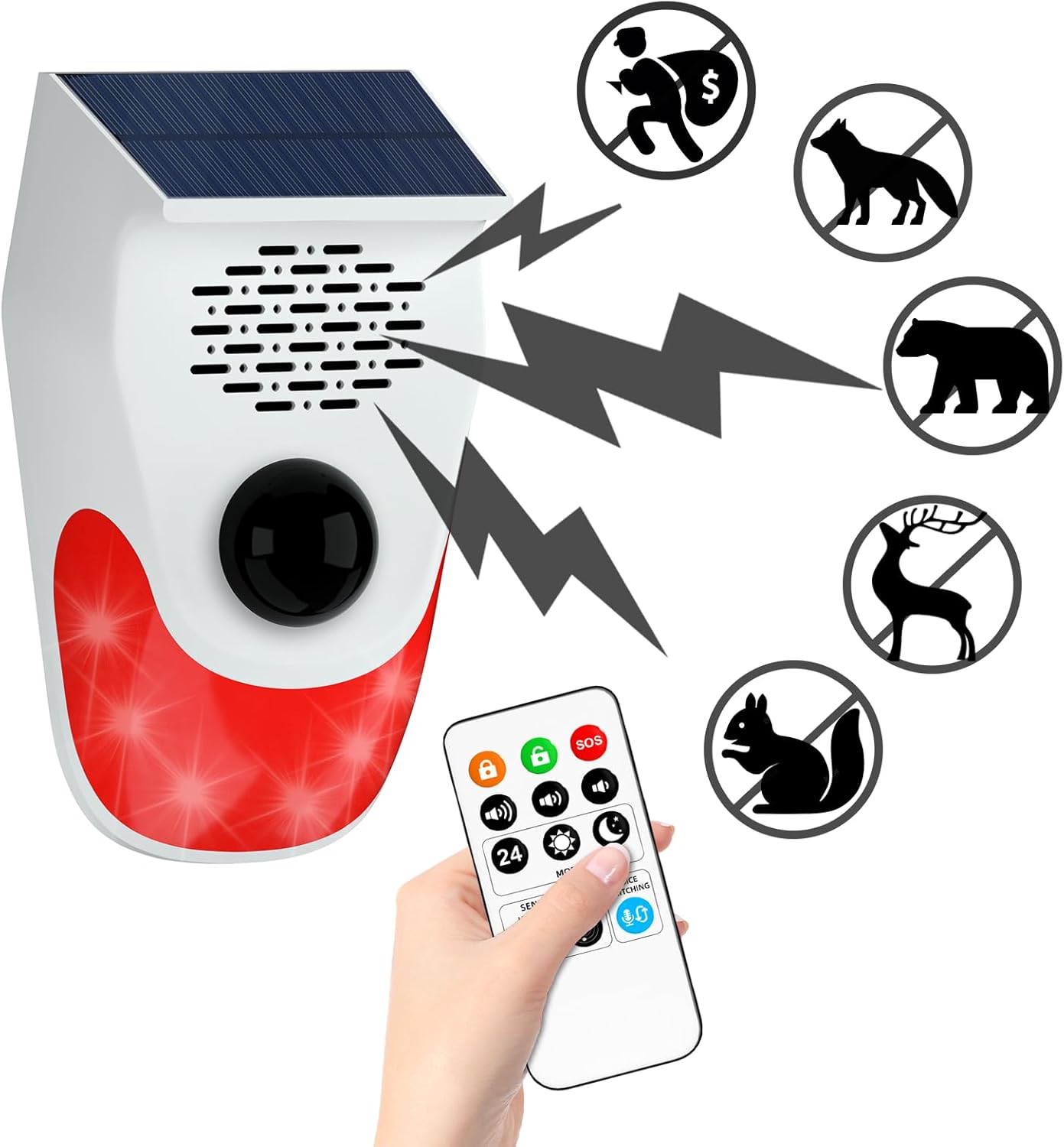 Allarme Solare Con Sensore Di Movimento Per Esterni – Volume Regolabile, Luce Stroboscopica LED, Rilevamento 120° - 3