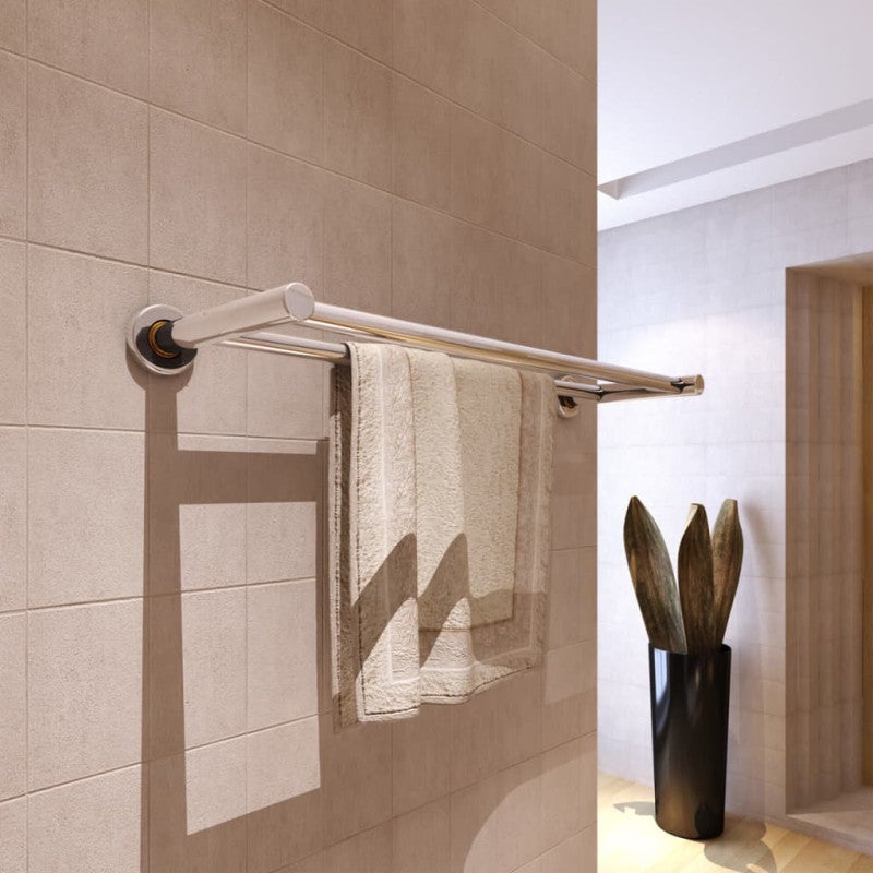 Double Barre Porte-Serviettes Tiberham - Alliage Argenté 39x13.5x7 Cm - Support Pour Salle De Bain Ou Cuisine - 10