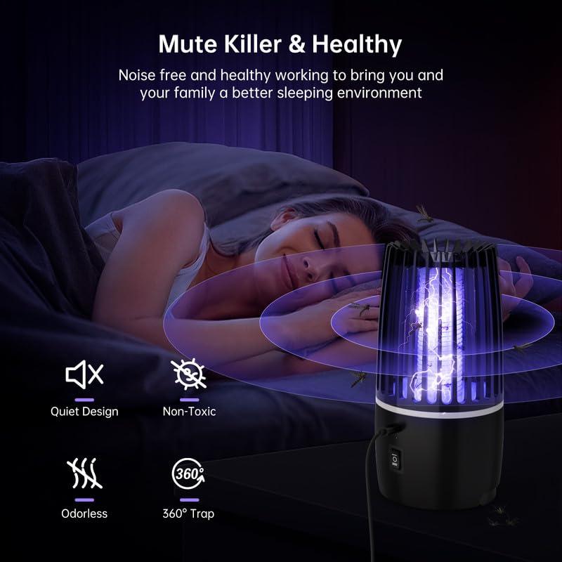 Lampada antizanzare, repellente elettrico per zanzare 2 in 1, lampada antizanzare ricaricabile antizanzare elettrica UV a 360° sicura ed efficace - 4