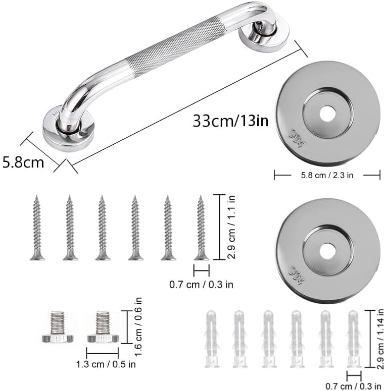 Uchwyty łazienkowe ze stali nierdzewnej 304 z uchwytami antypoślizgowymi do wanien i toalet (2 sztuki, 30 cm)