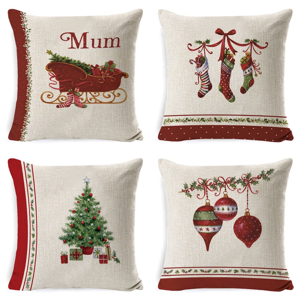 YHJZ Set Di 4 Federe Natalizie 45x45 Cm - Merry Christmas, Albero E Camion - Decorazioni Per Cuscini Divano E Letto - Senza Imbottitura