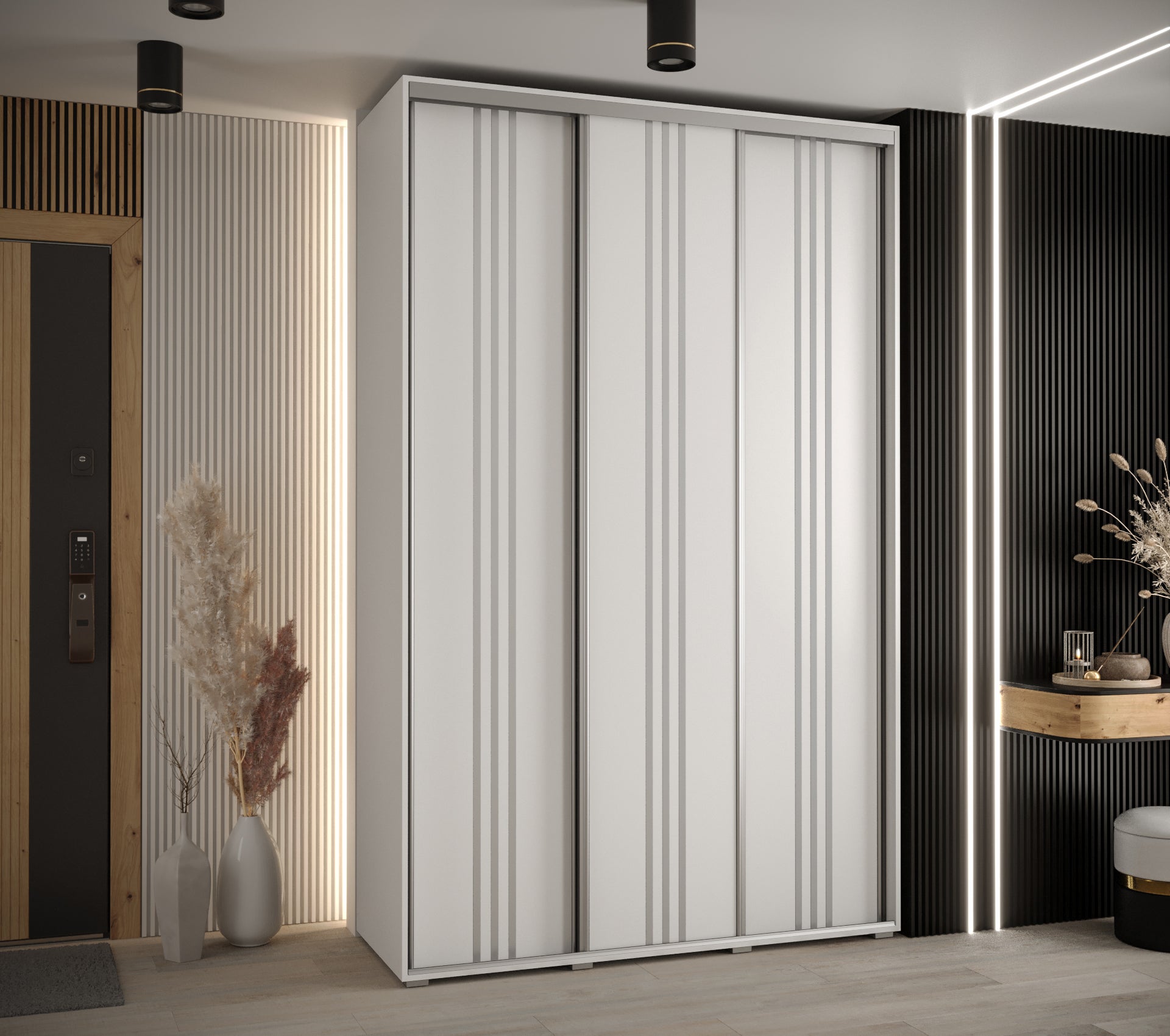 Szafa przesuwna wysoka Davos 6 160 x 60 x 235,2 cm biały + biały + u. srebrny - Abiks Meble - 2