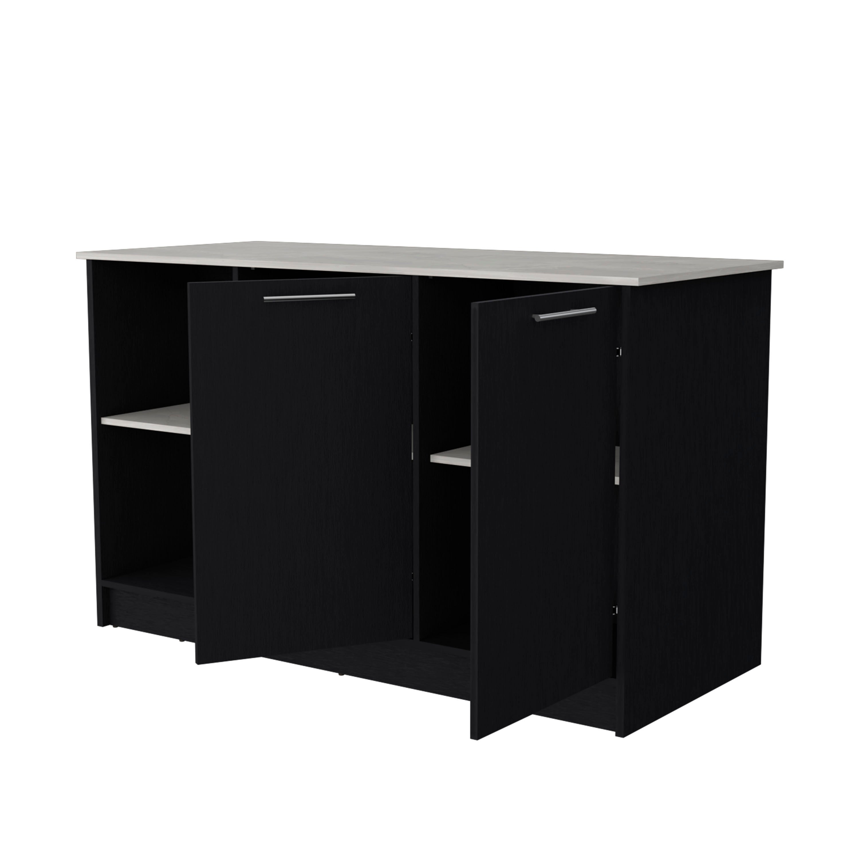 Ilot de cuisine Juniper en mélaminé avec deux portes et 3 étagères , 90 cm X 150 cm X 64 cm , Black / Ibiza - 5