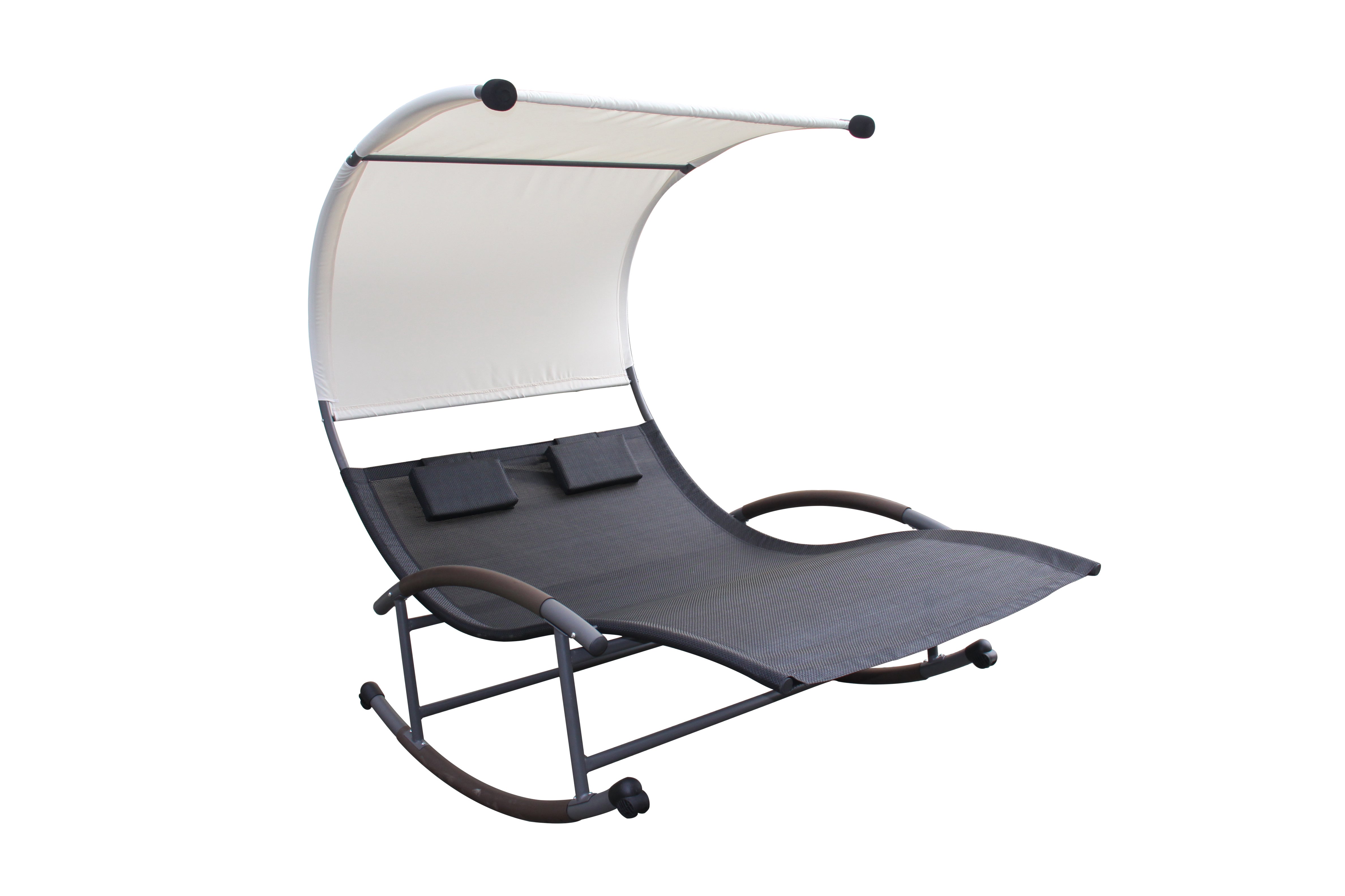 Transat double à bascule avec auvent noir et écru ESSAOUIRA - 2